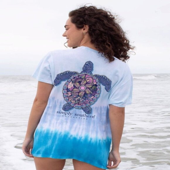 Simply Southern Tops - Simply Southern Sea Turtle Striped Tie Dye Short Sleeve T-Shirt NEW Fast Ship